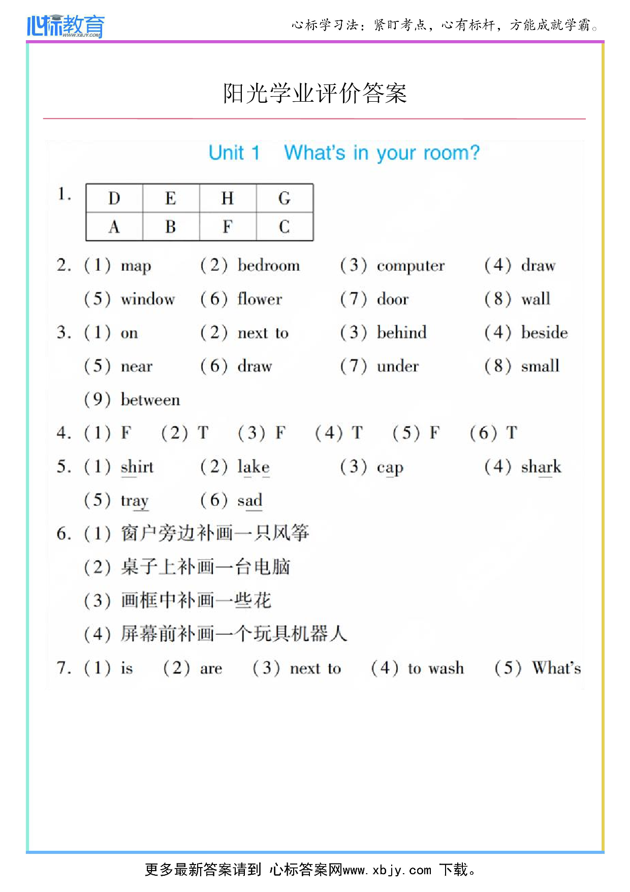 Unit 1 What's in your room？答案