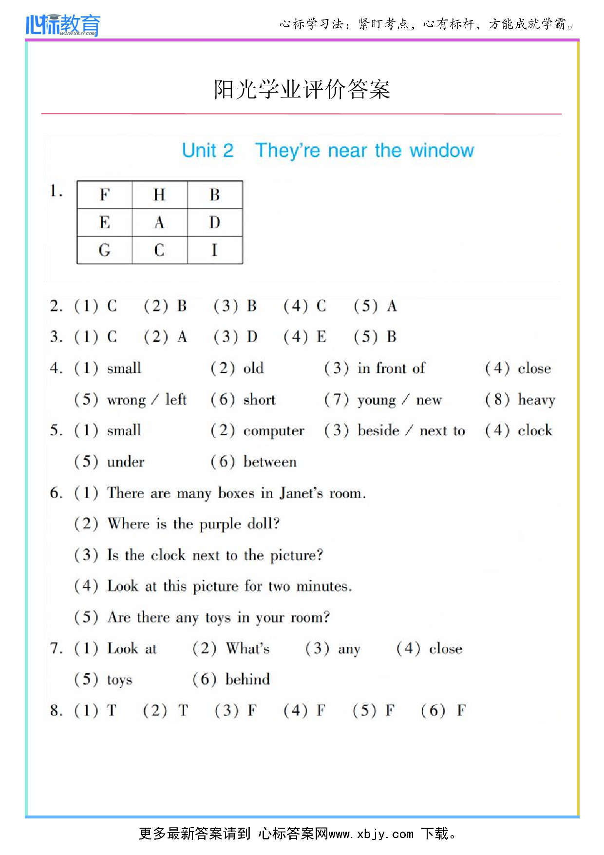 Unit 2 They're near the window答案