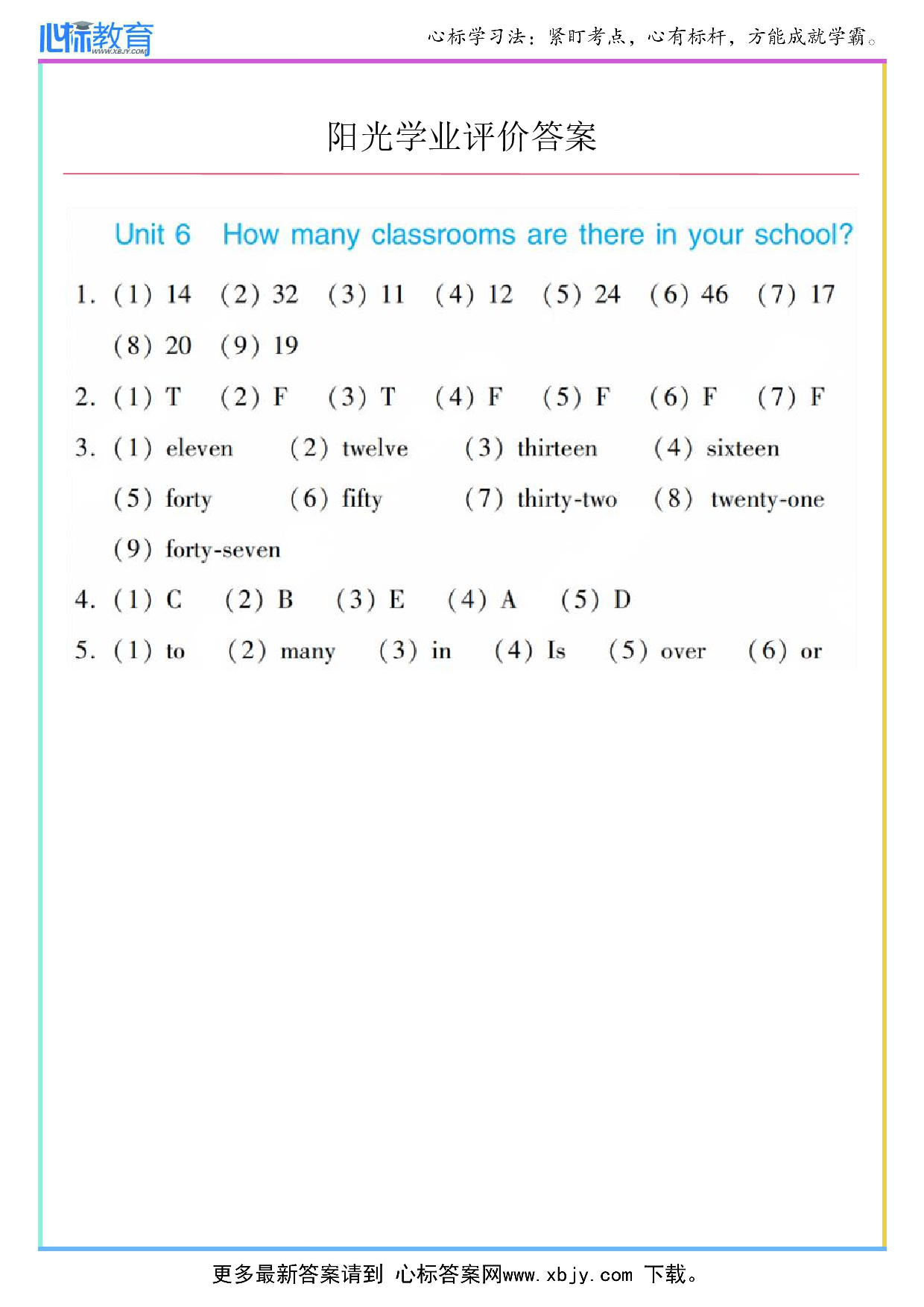 Unit 6 How many classrooms are there in your school？答案
